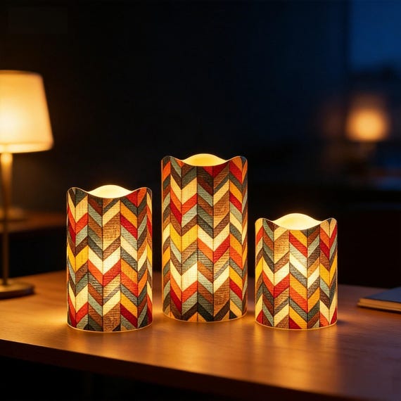 Boho Chic flammenlose LED Kerzen Set - Fernbedienung, dimmbar, Timer - 4 