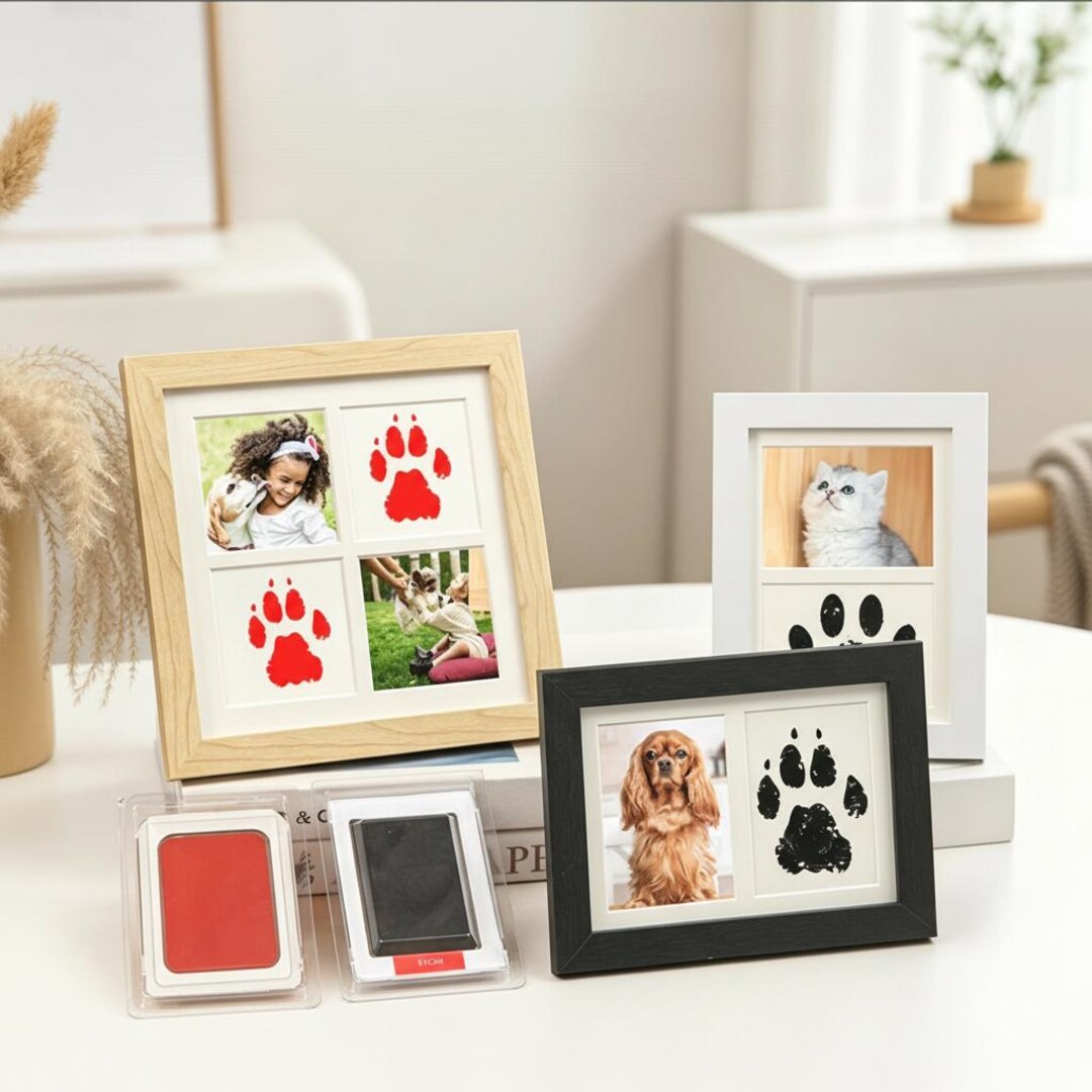 Pet Paw Print Frame Kit - DIY Memorial Photo Frame With Ink Pad ...