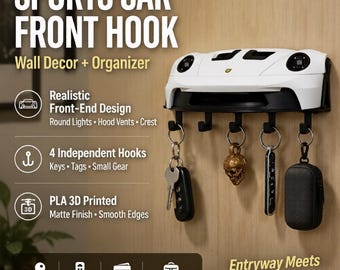 Soporte para llaves con forma de parachoques delantero de superdeportivo impreso en 3D - Gancho de pared para coche deportivo, ideal para garaje, cueva de hombre o entrada - Regalo único para amantes de los coches y aficionados a las carreras.