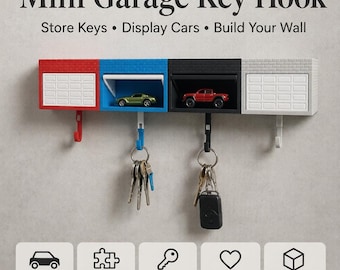 Mini Garage Key Hook - Modular 1:64 Car Display & Key Holder, Opening Door Design, Die-Cast Toy Storage, Family Friendly Wall Decor