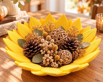 Sunflower Decorative Bowl, 3D Printed Flower Tray, Yellow Sunflower Centerpiece, Fall Table Decor, Farmhouse Home Decor, Gift for Her