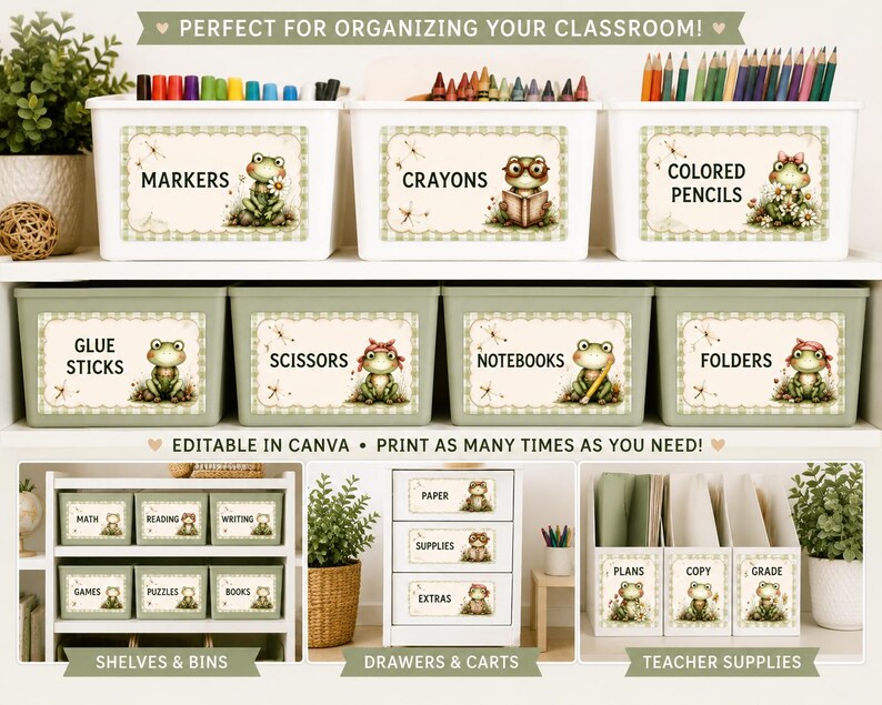 Editable Frog Classroom Labels Printable Bin Labels Calm Classroom ...