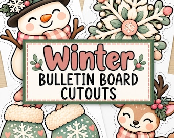 Winter Bulletin Board Cutouts, Boho Classroom Decor, Printable Winter Door Decorations