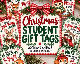 Christmas Student Gift Tags Printable | Woodland Animal Holiday Treat Tags | Classroom Christmas Gift Tags | Teacher Gift Labels