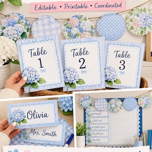Coastal Preppy Classroom Decor Bundle | Editable Classroom Decor | Calendar Set | Name Tags | Bulletin Board | Canva Decor