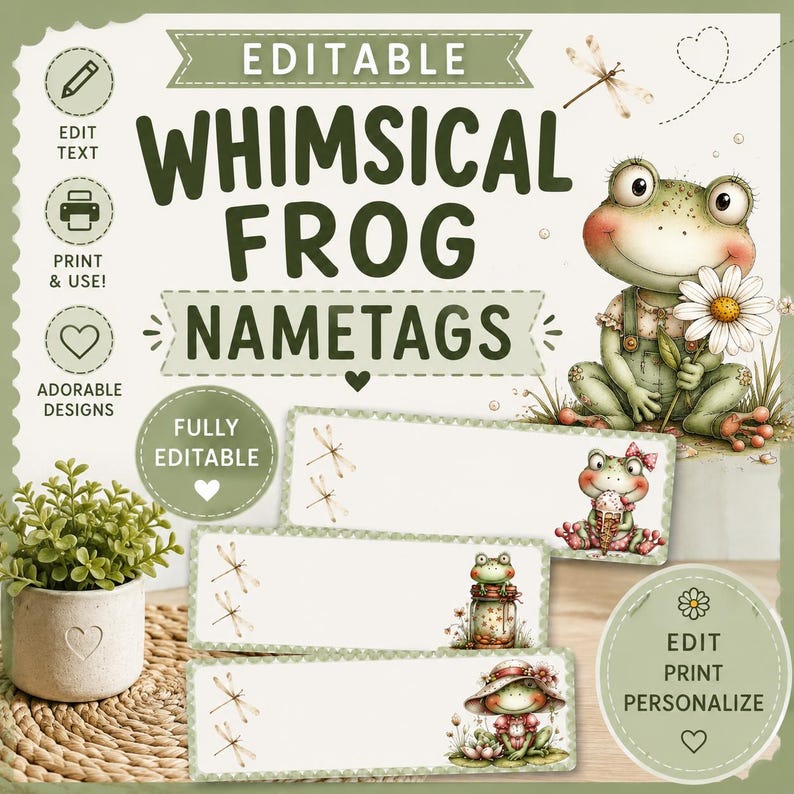 Editable Frog Nametags Printable Desk Name Plates Calm Classroom Decor ...