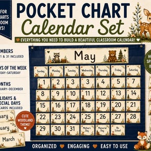 Woodland Pocket Chart Calendar | Editable Classroom Calendar Cards | Woodland Classroom Decor | Printable Calendar Set