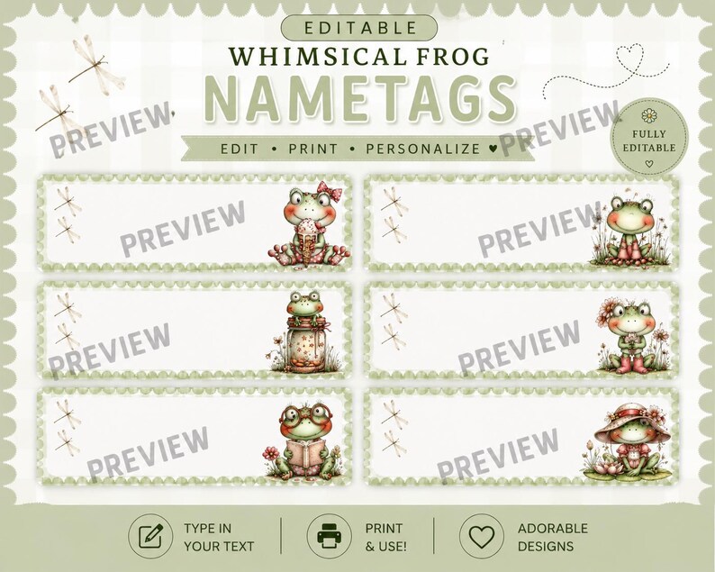 Editable Frog Nametags Printable Desk Name Plates Calm Classroom Decor ...