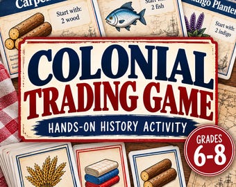 Colonial America Trading Game, 13 Colonies History Activity, Middle School Social Studies Simulation, Grades 6-8