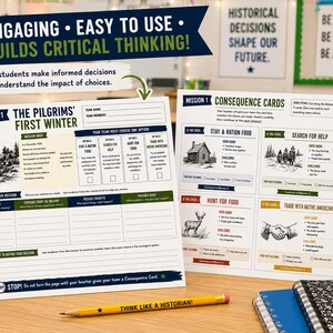 Pilgrim Survival Challenge | Colonial America History Activity | Plymouth Colony Simulation | 5th Grade Social Studies PDF