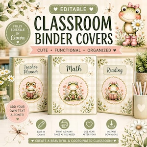 Editable Frog Classroom Binder Covers Printable Teacher Binder Covers Sage Green Classroom Decor Calm Classroom Organization