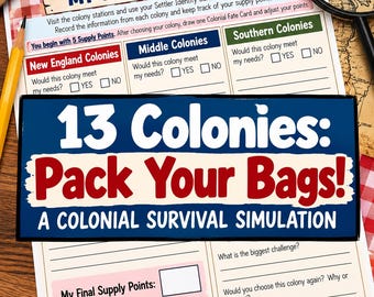 13 Colonies Simulation Game, Colonial America History Activity, Grades 4-6