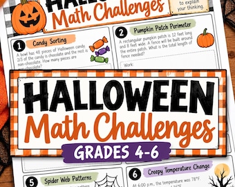 Halloween Math Activities Grades 4-6, Printable Math Review