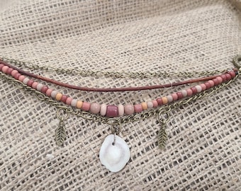 Multi-Strand Leather, Antler and Glass Bead Necklace and Bracelet Set