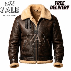Chaqueta de piel de oveja marrón B3 para hombre / Abrigo bomber de piel de oveja auténtica estilo aviador de la RAF