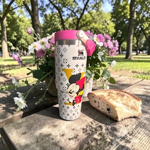 Bundle | Custom Mickey & Minnie 30oz Tumbler Set | Designer Inspired Cup | Stanley Style Tumbler | Gift for Her | Aesthetic Travel Mug image 2