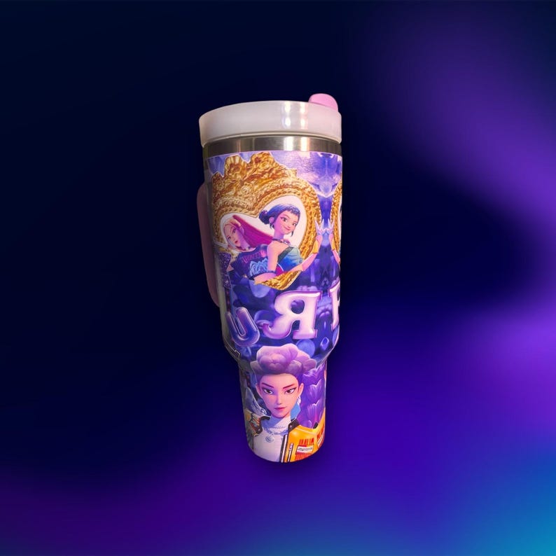 Vaso personalizado de cazadores de demonios K-pop – Vaso estilo Stanley de 40 oz, estrellas brillantes imagen 2