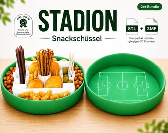Football Stadium Snack Bundle STL & 3MF | World Cup Snack Bowl + Snack Box with Insert | Licensed 3D Print File | Decoration for Football Fans