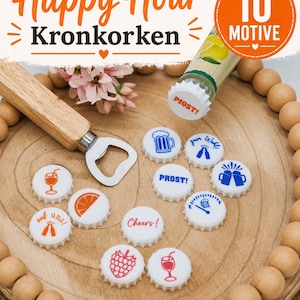 Happy Hour Kronkorken STL Datei | 10 Motive | Getränkemarkierer 3D Druck | Camping Party Bar | Digital Download