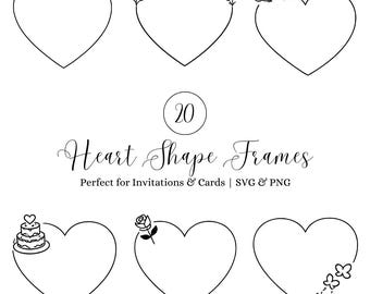 Pacchetto SVG con cornice a forma di cuore, bordi minimalisti e semplici con cuori d'amore per inviti di nozze, biglietti, disegni di San Valentino, download digitale