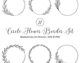 Set di cornici SVG PNG con bordi floreali circolari, cornici per ghirlande di fiori con linee minimali per inviti di nozze, Save the Date, cartelli, loghi e decorazioni per eventi