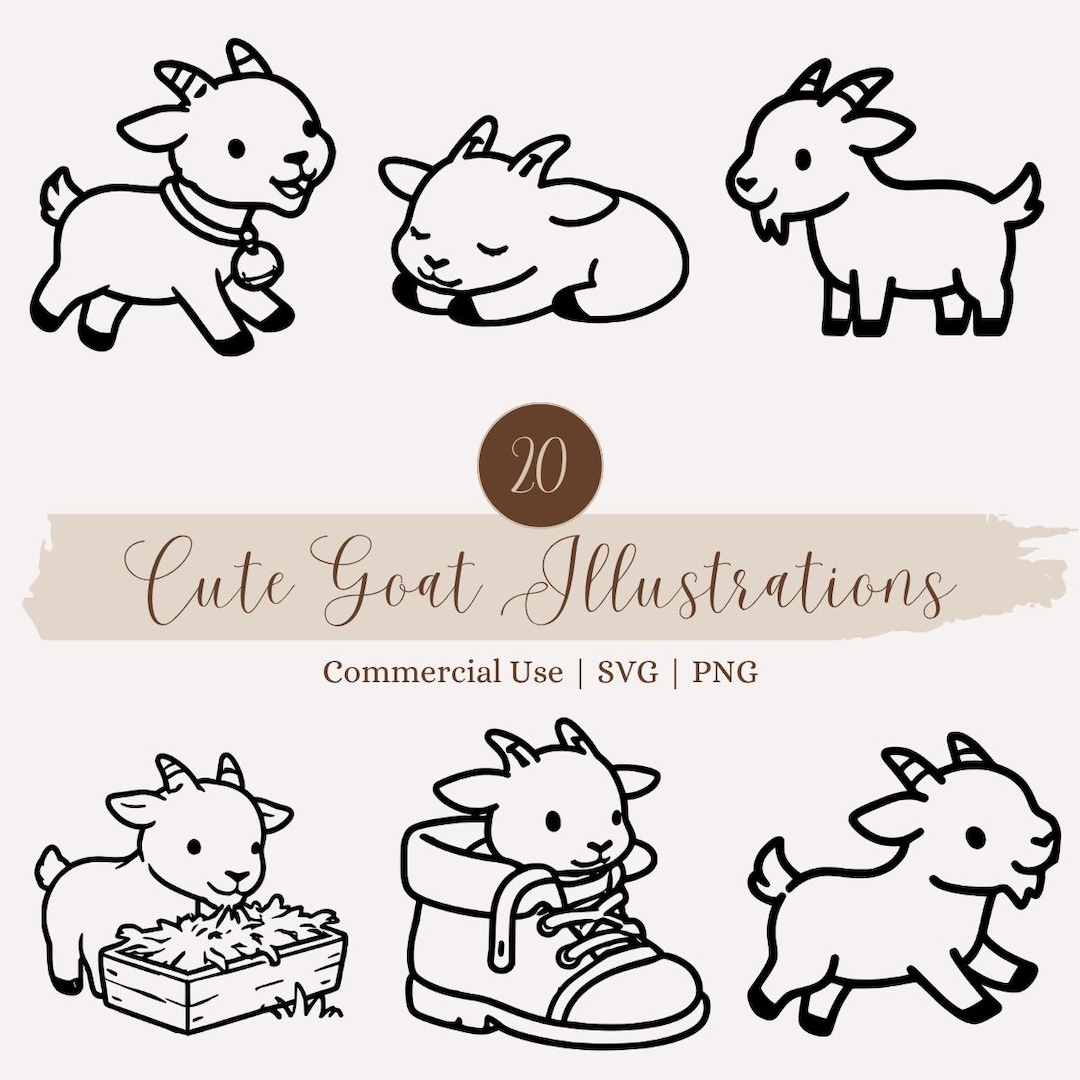 Adorable Goat SVG Bundle, Cute Goats Clipart PNG, Farm Animal Files for ...