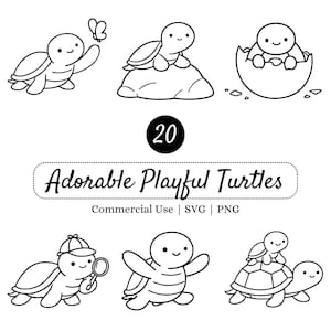 Minimalist Turtle Bundle, Cute Simplistic Clipart SVG PNG, Kawaii Tortoise Line Art, Cricut Cut Files, Nursery Decor Designs, Commercial Use
