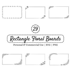 Rectangle Floral Border SVG PNG Set, Minimal Line Art Flower Frames, Wedding Invitations, Signs, Programs, Menus, Coasters & Event Decor