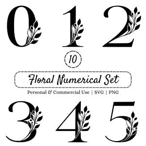 Minimalistic Floral Numerical SVG and PNG Bundle for Wedding Invitations, Table Numbers & Cards, Botanic Modern Numerals 0–9, Personal Craft