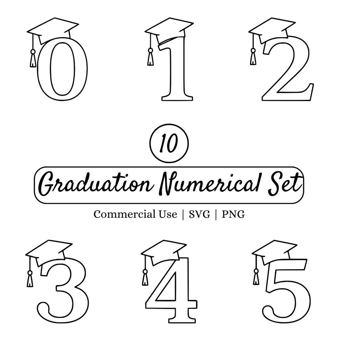 Graduation Numbers SVG Bundle 0-9 With Grad Caps PNG, Senior Class ...