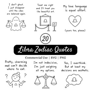 Libra Zodiac Quotes SVG Bundle, 20 Minimal Astrology Quotes PNG, Libra Files for Cricut & Silhouette, Designs for Shirts, Stickers and Gifts