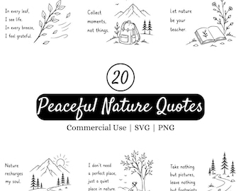Friedliche Natur Zitate SVG Bundle, minimalistische Natur PNG Dateien für Cricut & Silhouette, Camping Wandern Zitat Designs, Boho Outdoor Wandkunst