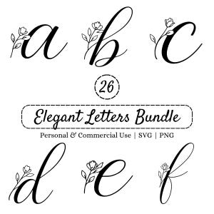 Minimales Blumenalphabet SVG-Bundle, elegante Skriptbuchstaben A-Z, Hochzeitsmonogramm-Initialen, botanische Schriftart für Cricut, Einladungen, Branding
