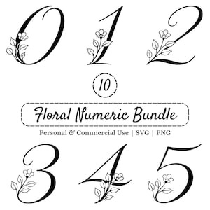 Minimalistic Numerical Bundle 0–9, Elegant Floral Number Set, SVG and PNG, Wedding Table Numbers, Cricut Cut Files, Invitation & Event Decor