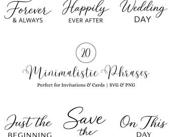 Set di citazioni minimaliste per matrimoni, frasi moderne ed eleganti, tipografia per inviti, biglietti, insegne e creazioni artigianali, download digitale