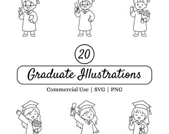 Pacchetto SVG per laureati, clipart PNG per la laurea, disegni minimalisti, immagini di laureati ragazzi e ragazze, file di taglio per Cricut, design per la classe senior