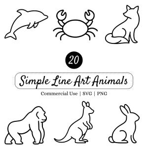 Minimalistische dierentekeningen, eenvoudige lijntekeningen in SVG- en PNG-formaat, Cricut-snijbestanden, schattige dieren, clipart voor de kinderkamer, Silhouette-bestanden, commercieel gebruik.