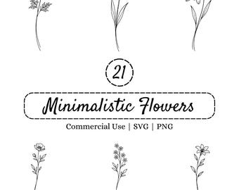 21 Minimalist Flower Bundle, Floral Line Art SVG PNG, Wildflower Clipart, Botanical Cut Files for Cricut, Stickers, Shirts, Wedding Decor