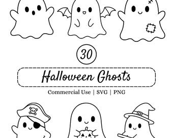 Leuke Halloween-spook SVG-bundel, 20 minimalistische spoken PNG, kawaii clipart, silhouet en Cricut gesneden bestanden, Halloween-shirt, sticker, decor