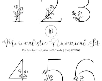 Minimal Floral Numbers SVG Set 0–9, Botanical Numerals Clipart for Wedding Invitations, Table Numbers, Cards, Signs, SVG PNG