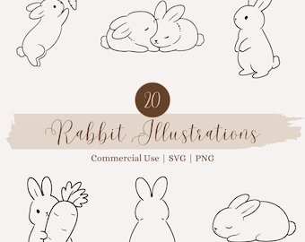 Pacchetto minimalista di coniglietti, simpatici disegni di coniglietti in stile line art SVG PNG, clipart di Pasqua, file di taglio per Cricut, decorazioni per la cameretta, design per baby shower, uso commerciale