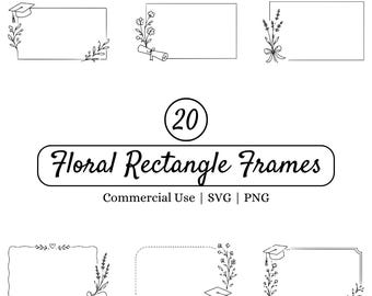 Pacchetto di cornici rettangolari floreali minimaliste in formato SVG, cornice di laurea in formato PNG, clipart di bordi botanici, file di taglio per Cricut, inviti e scrapbooking.