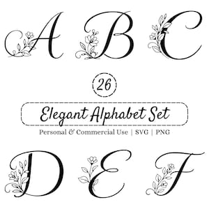 Botanical Alphabet SVG Bundle, Elegant A-Z Monogram Letters, Floral Initials Clipart, Wedding Invitation Font, Cricut & Silhouette Cut Files
