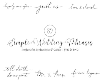 Pacchetto SVG di frasi minimali per matrimoni, file di citazioni semplici per matrimoni, script eleganti per inviti, cartelli, biglietti e progetti, download digitale