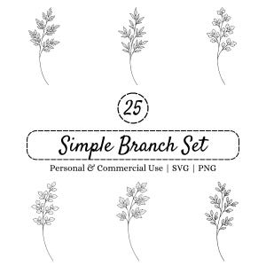 25 Minimal Branch SVG PNG, Simple Arrangement Set, Botanical Line Art Branches for Wedding Invitations, Logos, Wall Art, Branding & Decor