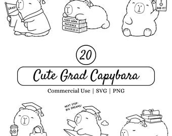 Pacchetto SVG di capibara per la laurea, simpatici capibara laureati in formato PNG, clipart per laureati, design per regali di fine anno, file di taglio per Cricut, maglietta, adesivo, invito