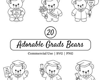 Pacchetto di orsetti per la laurea in formato SVG, orsetto di peluche laureato in formato PNG, set di clipart per la laurea, file di taglio per Cricut, design per magliette per studenti dell'ultimo anno, decorazioni per la classe del 2026
