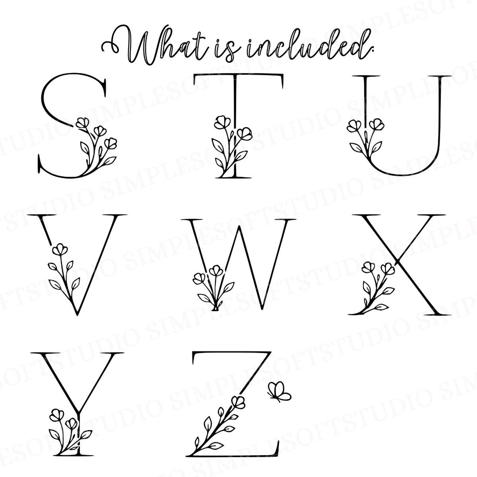 Floral Alphabet SVG PNG Bundle, Elegant Minimal Botanical Letters A–Z ...