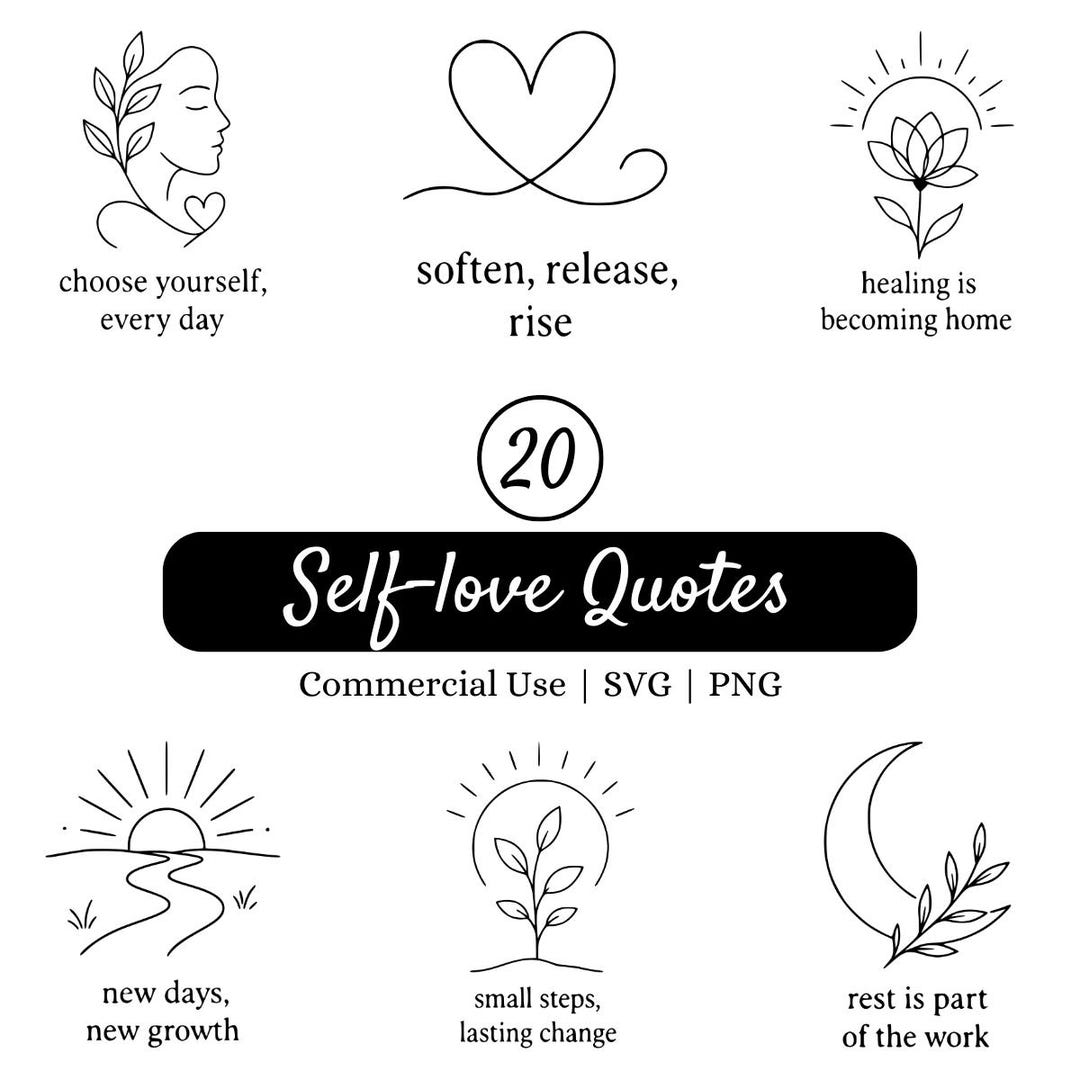 Minimalist Self Love Quotes SVG Bundle 20 Designs, Inspirational ...