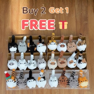 Crochet Cat Keychain, Cute Amigurumi Cat Charm, Handmade Mini Cat Plush, Kawaii Bag Charm Gift for Cat Lovers, Buy 2 Get 1 Free